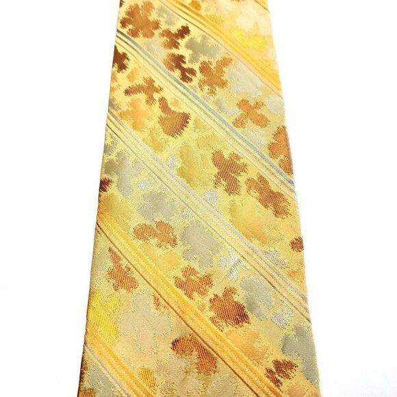 Innocenti Tom James Yellow Silk Tie Woven Short Striped Floral - Picture 2 of 5